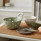 Modern Sage Ceramic Berry Bowl with Drip Tray
