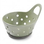 Modern Sage Ceramic Berry Bowl with Drip Tray