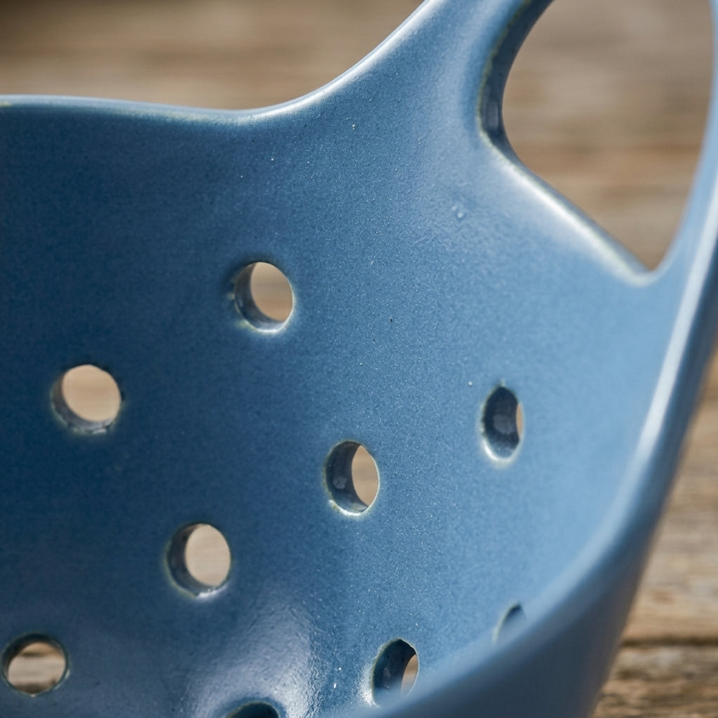 Modern Slate Blue Ceramic Berry Bowl with Drip Tray