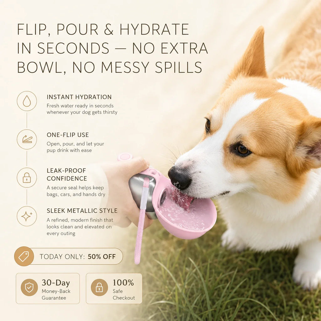 🎁 Last Day Sale 50% OFF : Portable Dog Water Bottle, 10 oz Stainless Steel Pet Travel Dispenser with Silicone Foldable Bowl, Leak Proof Tumbler, Dog Walking Accessories for Hiking and Small Pets