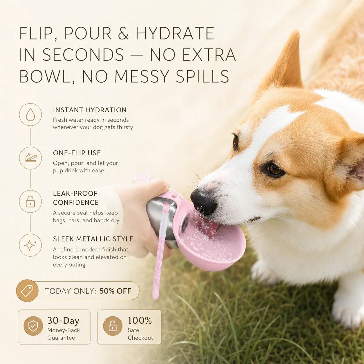 🎁 Last Day Sale 50% OFF : Portable Dog Water Bottle, 10 oz Stainless Steel Pet Travel Dispenser with Silicone Foldable Bowl, Leak Proof Tumbler, Dog Walking Accessories for Hiking and Small Pets