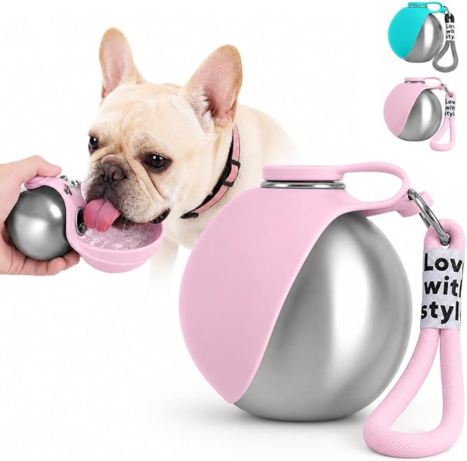 🎁 Last Day Sale 50% OFF : Portable Dog Water Bottle, 10 oz Stainless Steel Pet Travel Dispenser with Silicone Foldable Bowl, Leak Proof Tumbler, Dog Walking Accessories for Hiking and Small Pets