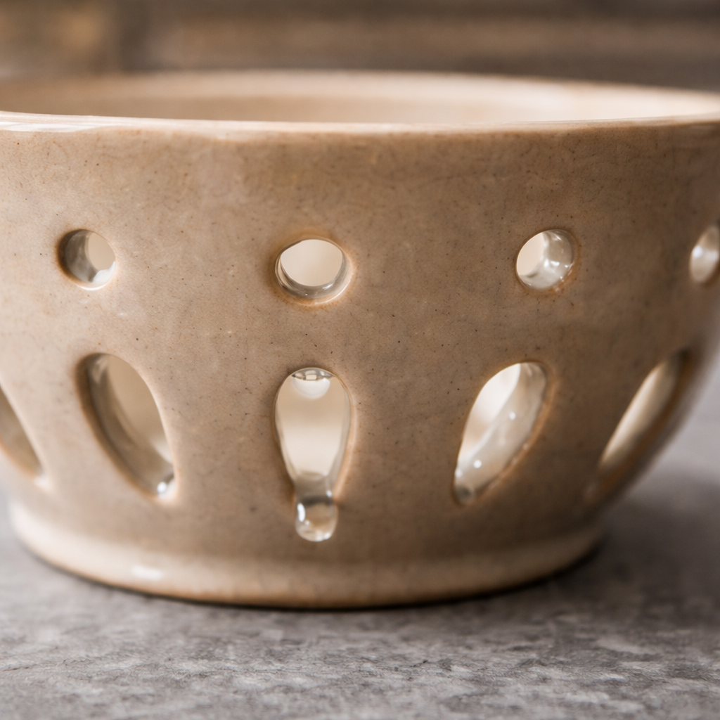 Glossy Taupe Ceramic Berry Bowl