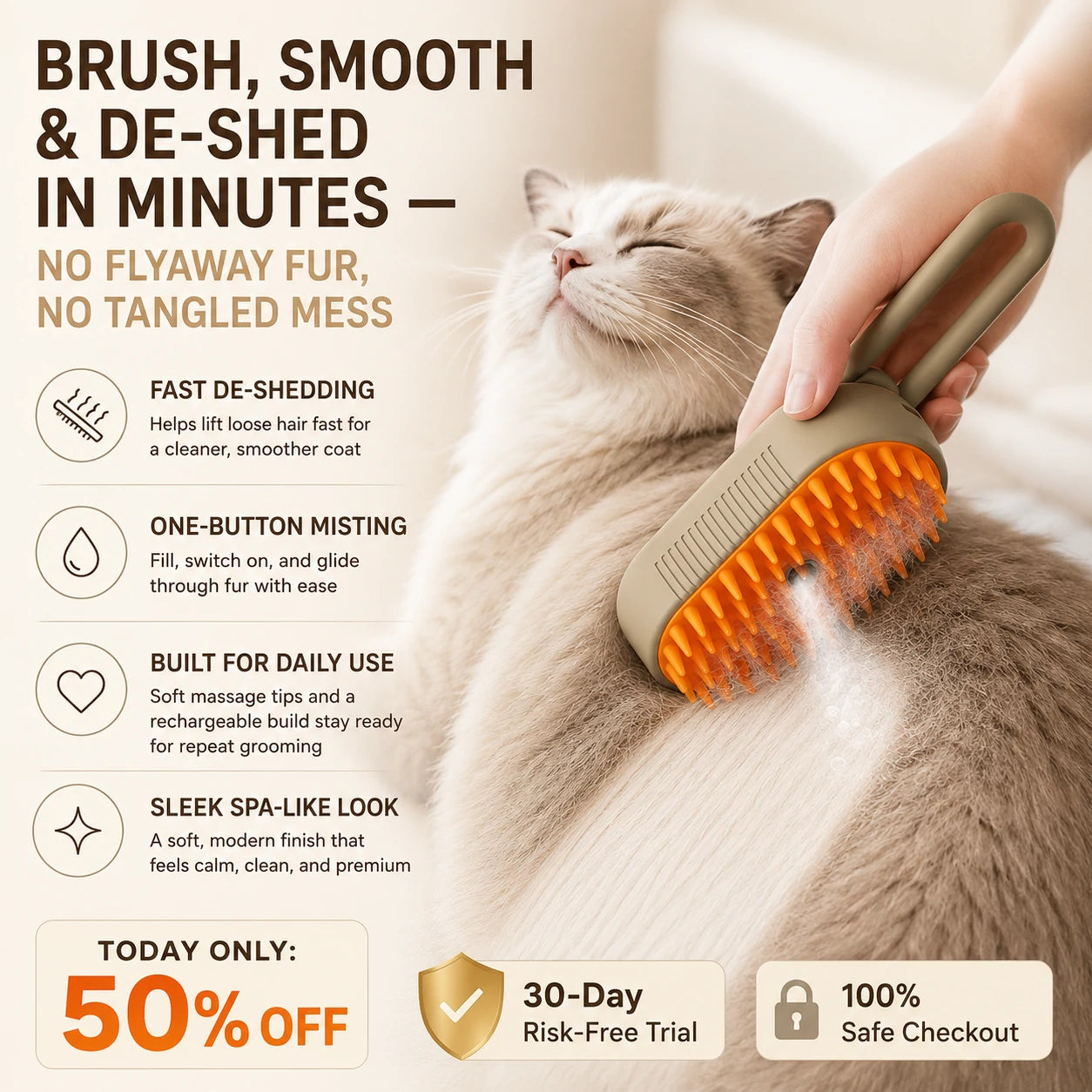 🔥 TODAY ONLY 50% OFF：Stop Flying Fur Instantly - 3-in-1 Steamy Pet Brush