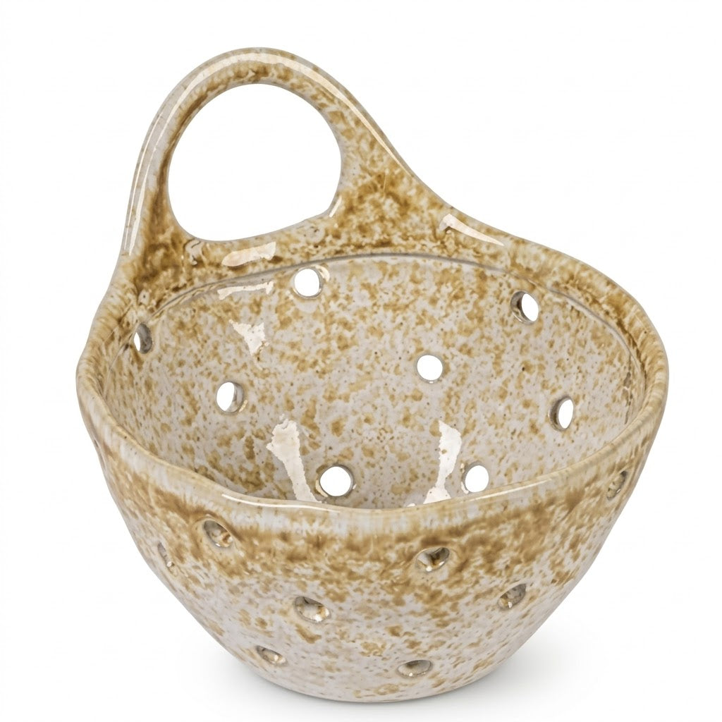 Rustic Speckled Ceramic Berry Bowl with Handle