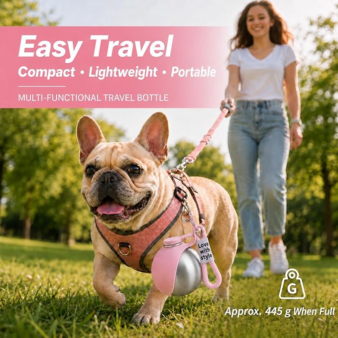 🎁 Last Day Sale 50% OFF : Portable Dog Water Bottle, 10 oz Stainless Steel Pet Travel Dispenser with Silicone Foldable Bowl, Leak Proof Tumbler, Dog Walking Accessories for Hiking and Small Pets
