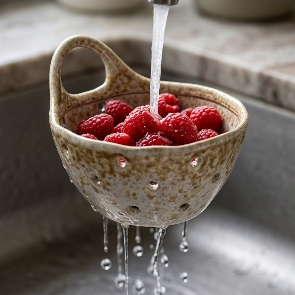 Rustic Speckled Ceramic Berry Bowl with Handle