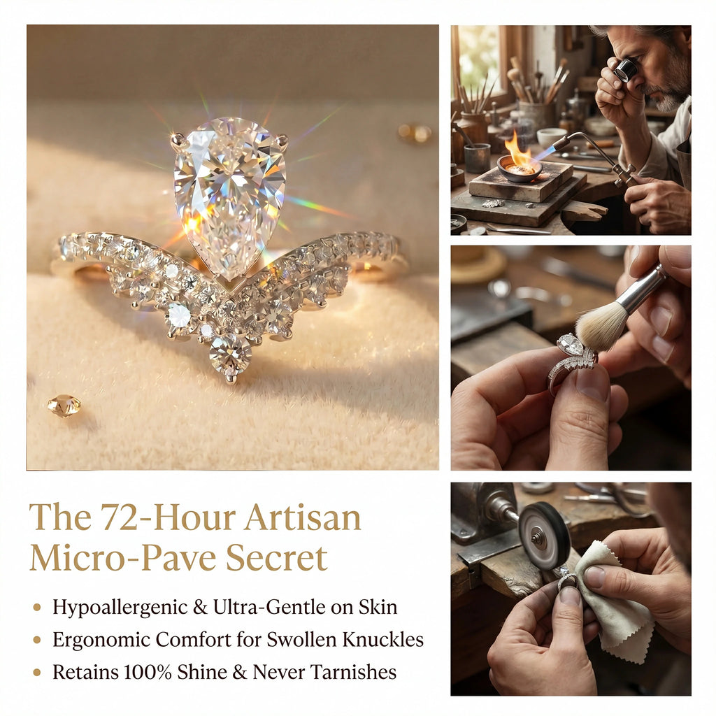 🔥 LAST DAY 90% OFF: Artisan Dual-Focus Travel-Safe Flawless Lab-Grown Diamond Water Drop Crown Ring in 14K Gold Over 925 Silver