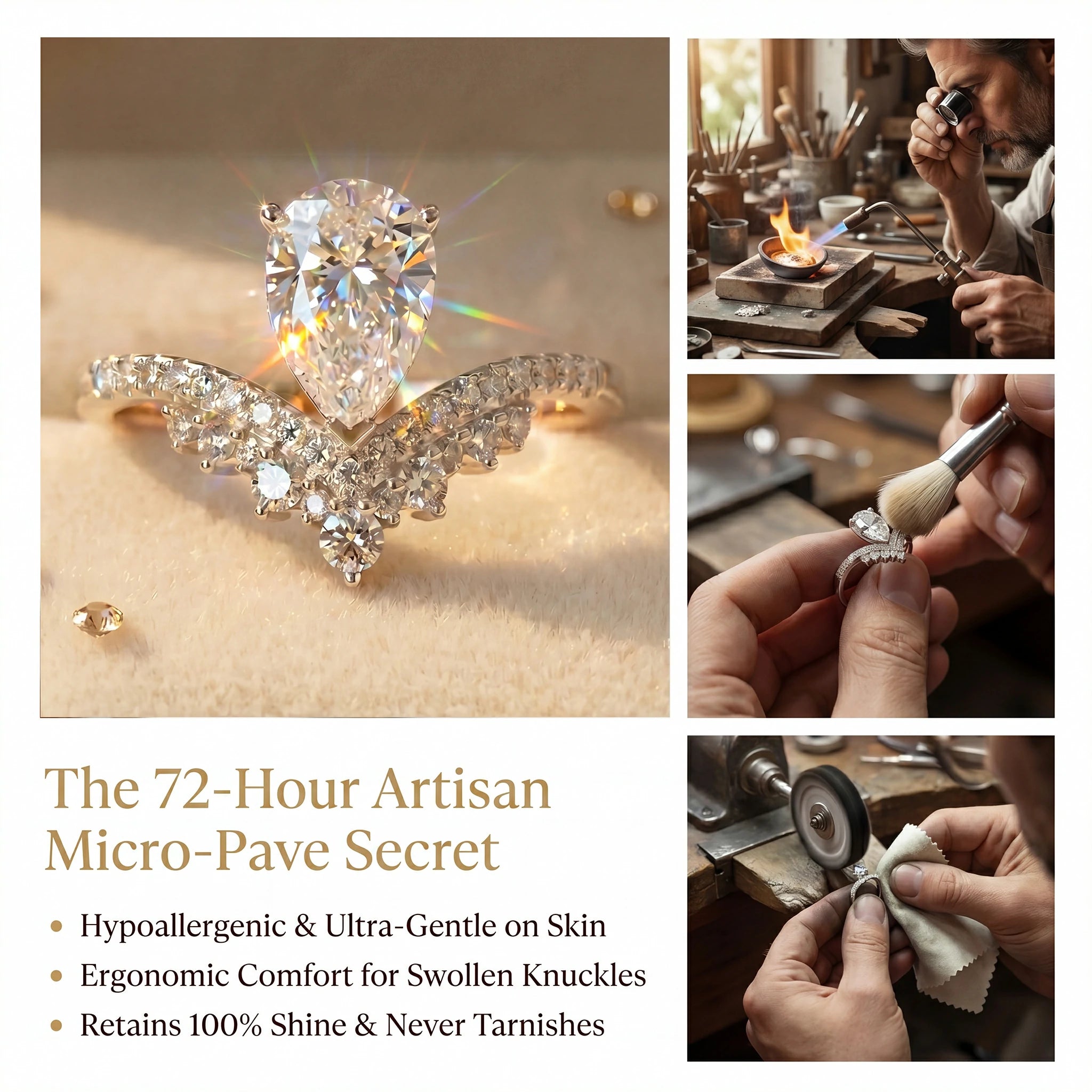 🔥 LAST DAY 90% OFF: Artisan Dual-Focus Travel-Safe Flawless Lab-Grown Diamond Water Drop Crown Ring in 14K Gold Over 925 Silver