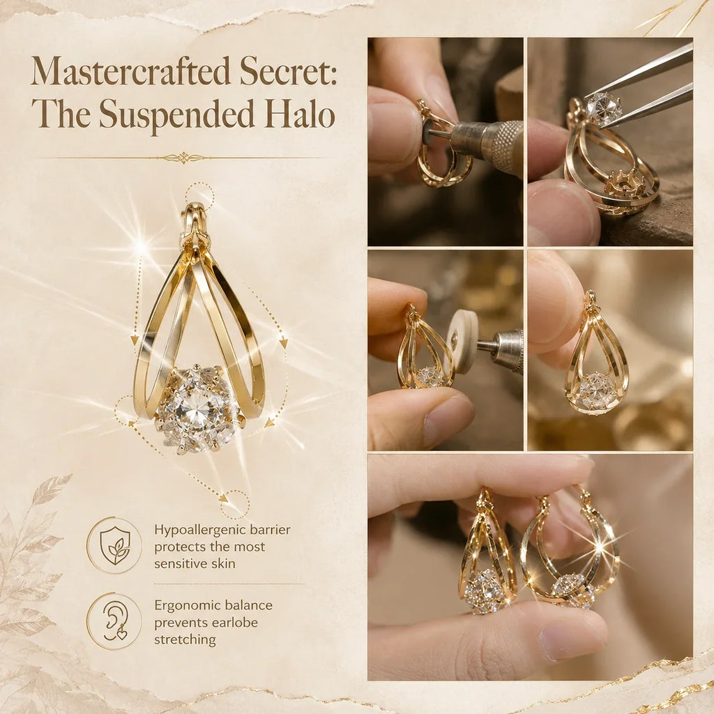 🔥 LAST DAY 90% OFF: 1-Second Easy-Snap VVS1 Flawless Moissanite Suspended Hoop Earrings in Triple 14K Gold over 925 Silver