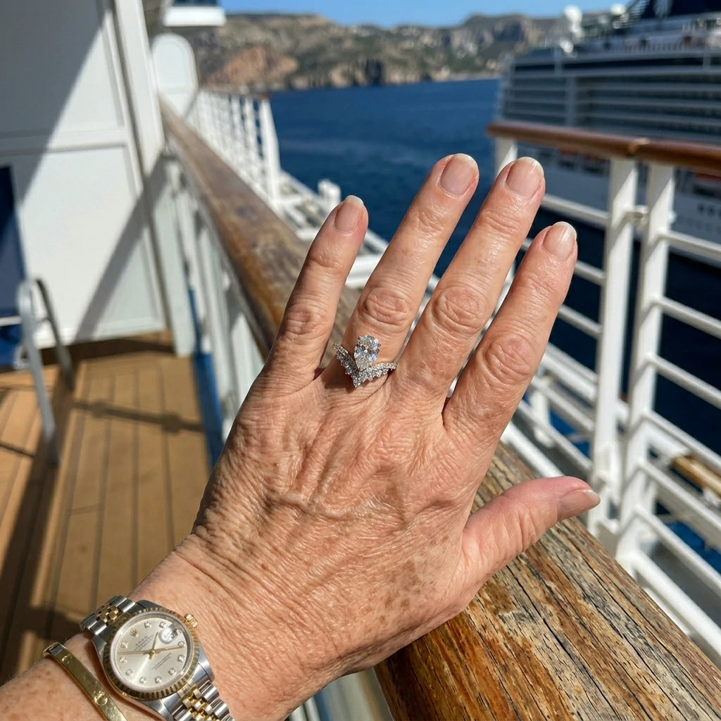 🔥 LAST DAY 90% OFF: Artisan Dual-Focus Travel-Safe Flawless Lab-Grown Diamond Water Drop Crown Ring in 14K Gold Over 925 Silver