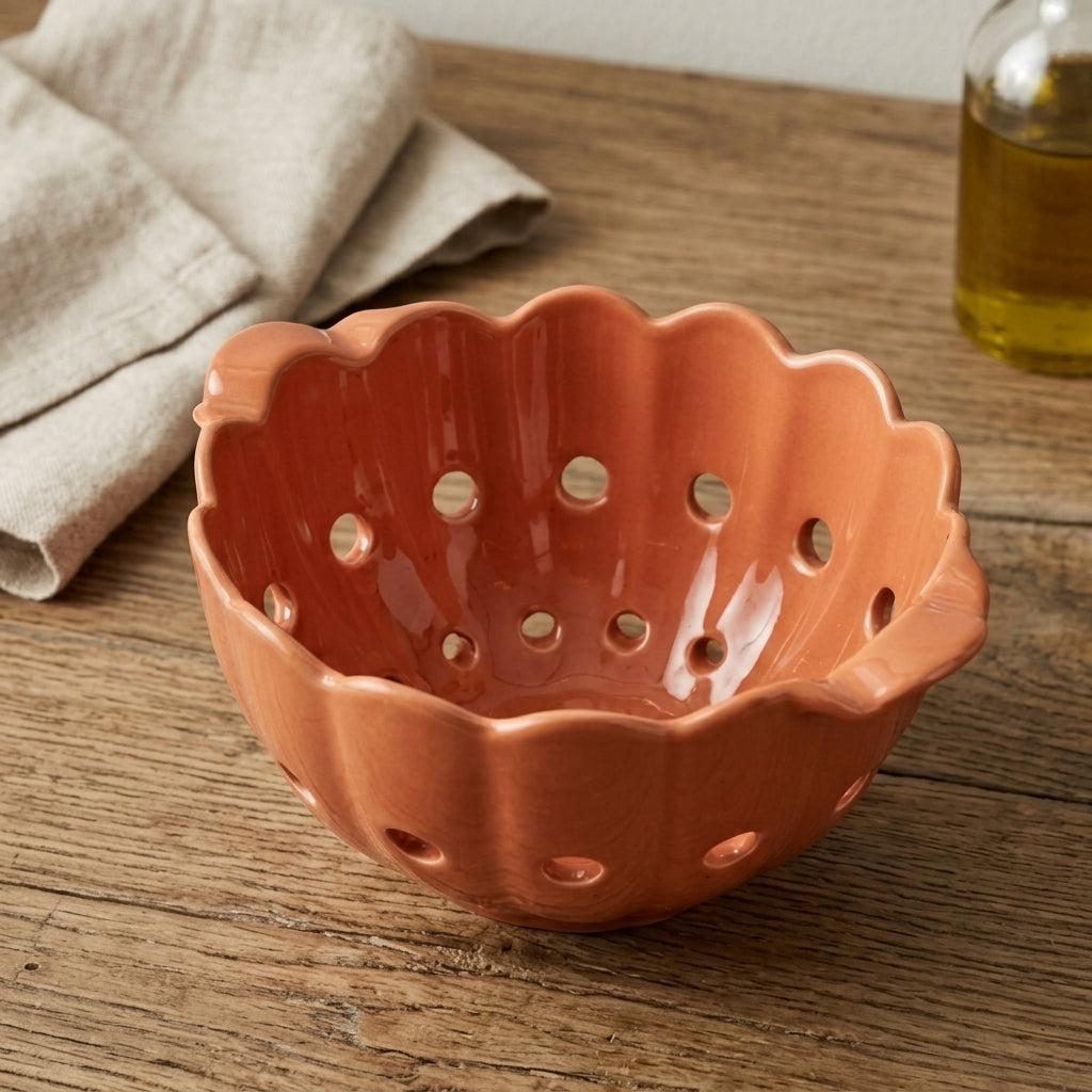 Scalloped Terracotta Ceramic Berry Bowl