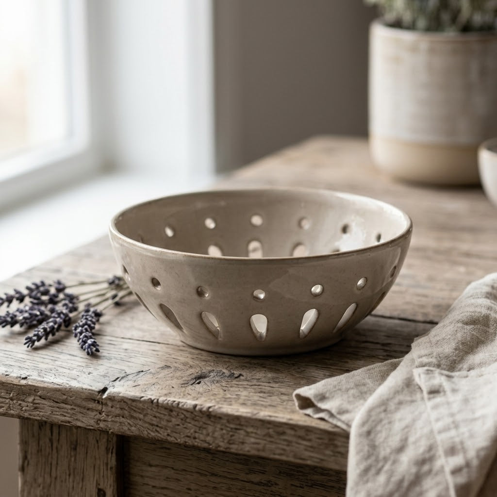Neutral Sandstone Ceramic Berry Bowl