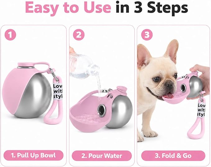 🎁 Last Day Sale 50% OFF : Portable Dog Water Bottle, 10 oz Stainless Steel Pet Travel Dispenser with Silicone Foldable Bowl, Leak Proof Tumbler, Dog Walking Accessories for Hiking and Small Pets