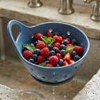 Modern Slate Blue Ceramic Berry Bowl with Drip Tray