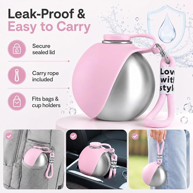 🎁 Last Day Sale 50% OFF : Portable Dog Water Bottle, 10 oz Stainless Steel Pet Travel Dispenser with Silicone Foldable Bowl, Leak Proof Tumbler, Dog Walking Accessories for Hiking and Small Pets