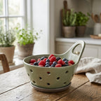 Modern Sage Ceramic Berry Bowl with Drip Tray