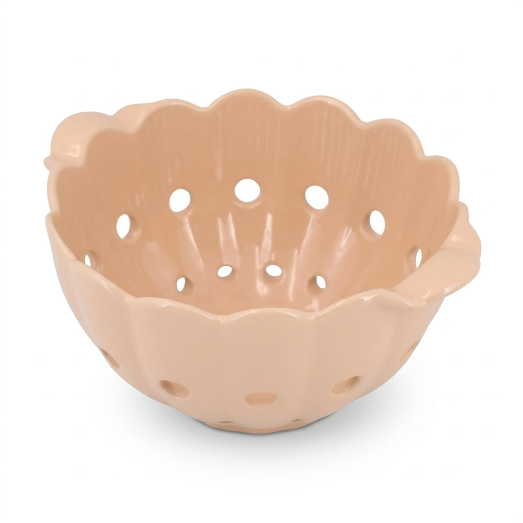 Scalloped Blush Ceramic Berry Bowl