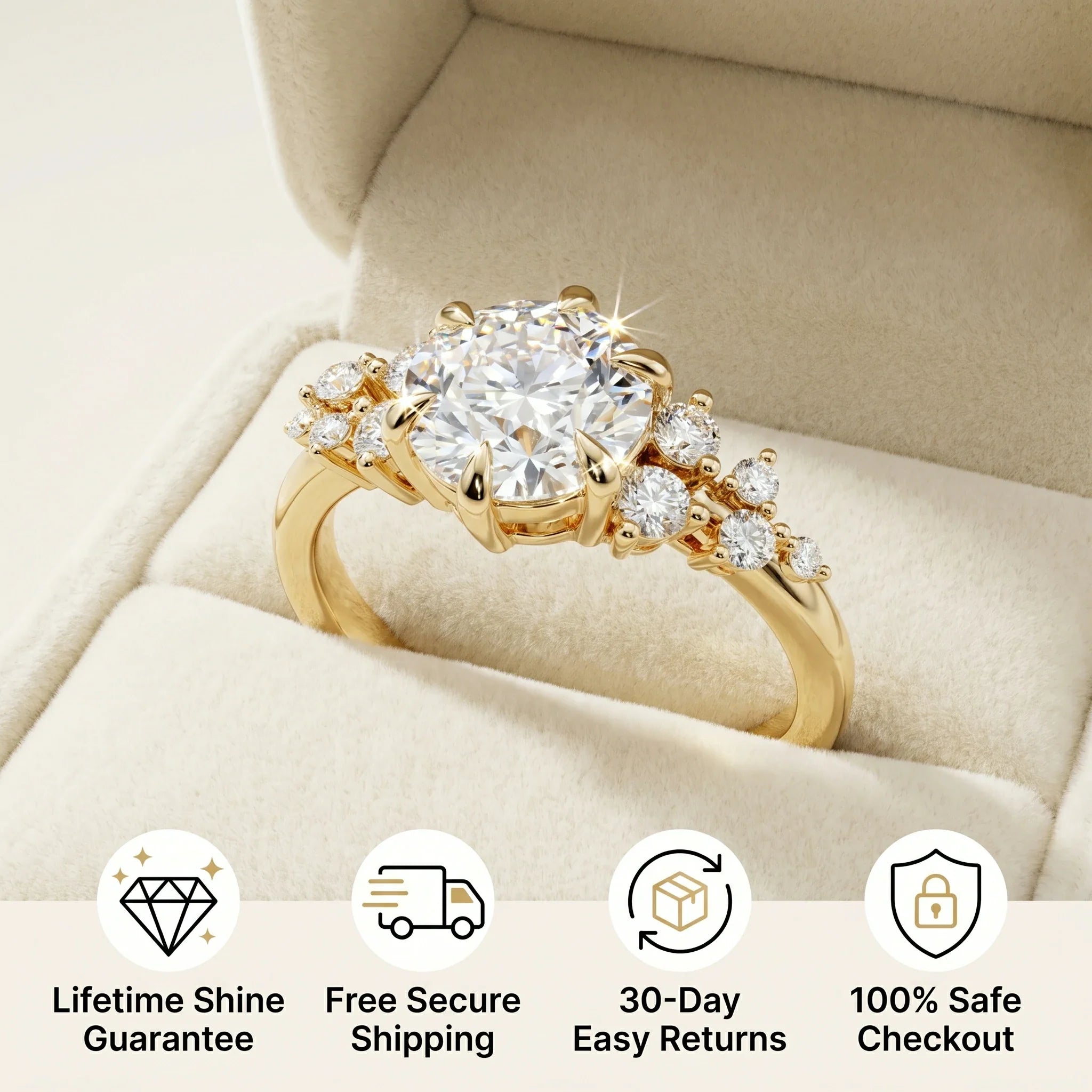 🔥 LAST DAY 90% OFF: Star-Burst Tarnish-Free Flawless VVS1 D-Color Vintage Eternity Ring in 14K Gold Over Silver