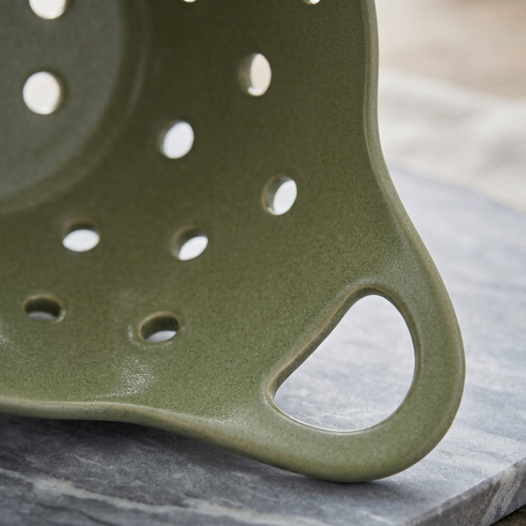 Modern Sage Ceramic Berry Bowl with Drip Tray