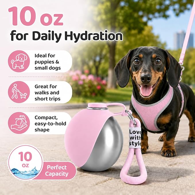 🎁 Last Day Sale 50% OFF : Portable Dog Water Bottle, 10 oz Stainless Steel Pet Travel Dispenser with Silicone Foldable Bowl, Leak Proof Tumbler, Dog Walking Accessories for Hiking and Small Pets