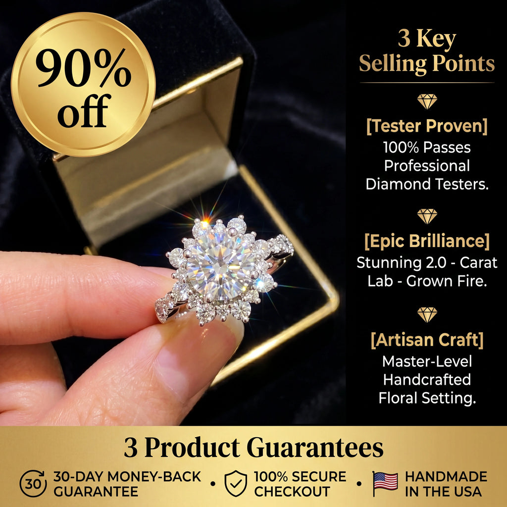 🔥 90% OFF TODAY:  The 'Starlit' Artisan Handcrafted Halo Ring | 2.0-Carat Premium Lab-Grown Diamond
