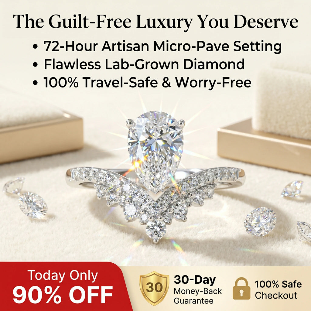 🔥 LAST DAY 90% OFF: Artisan Dual-Focus Travel-Safe Flawless Lab-Grown Diamond Water Drop Crown Ring in 14K Gold Over 925 Silver