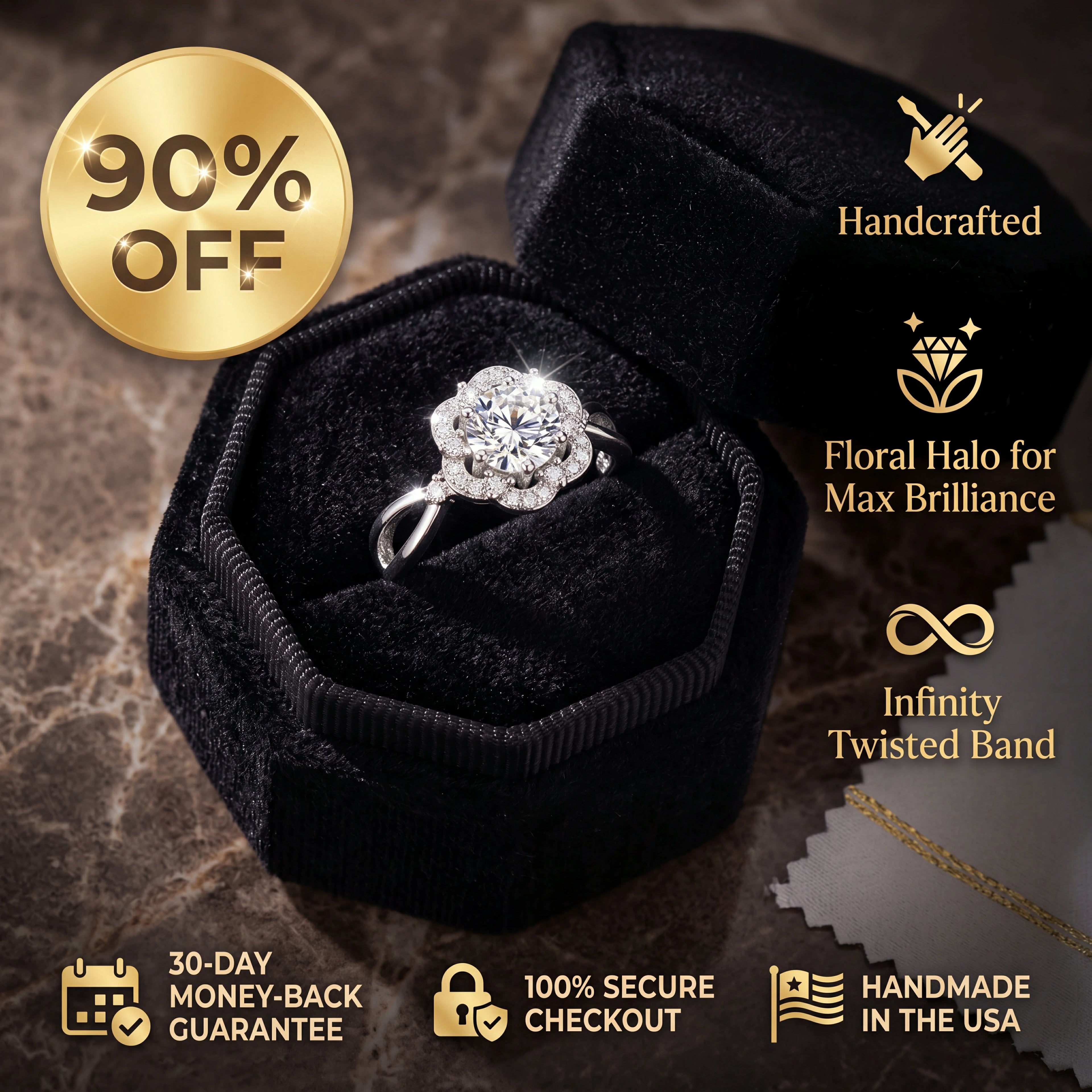 🔥 90% OFF TODAY:  The Eternity Bloom™ | Premium Lab-Grown Diamond Floral Halo Ring