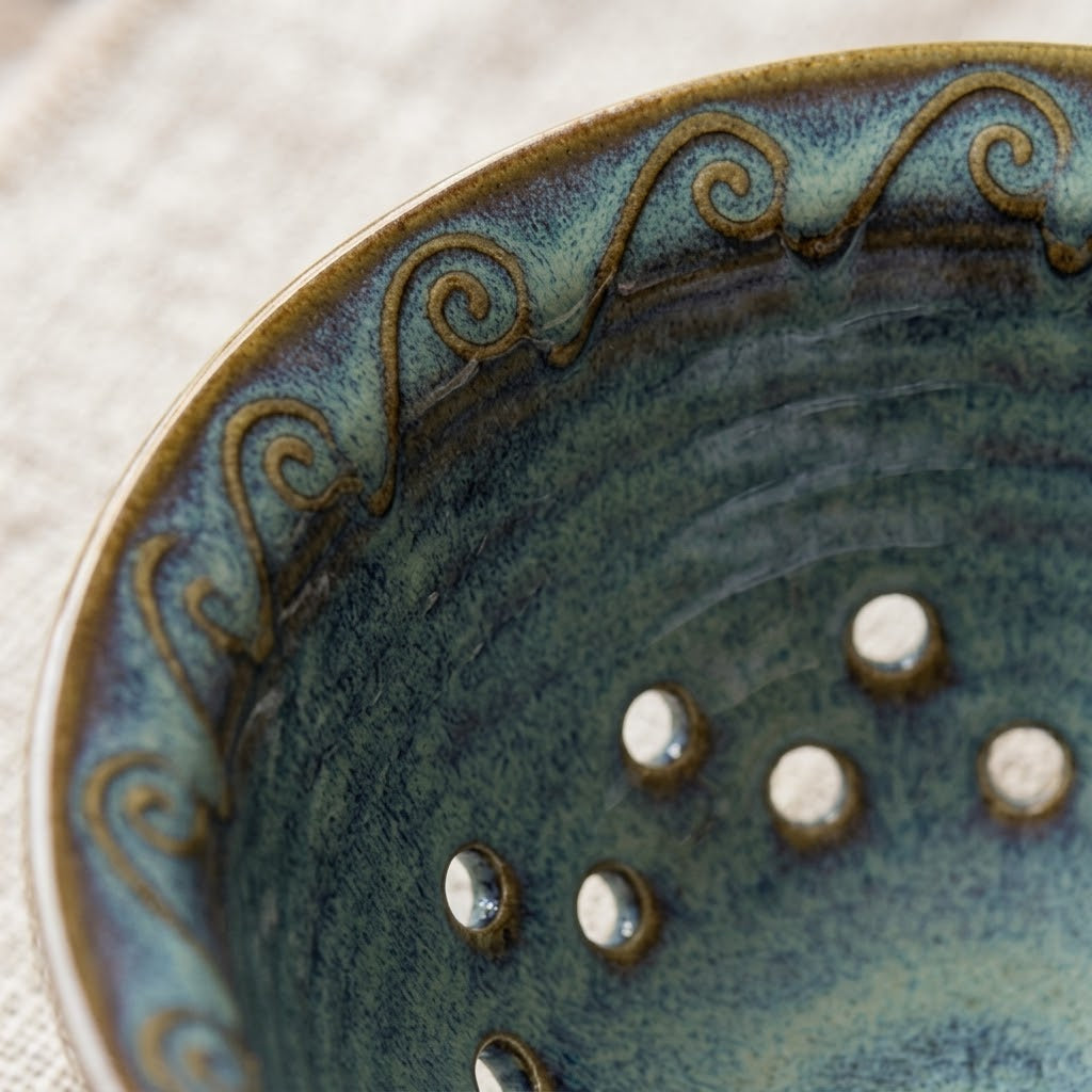 Artisanal Blue Reactive Glaze Handled Berry Bowl