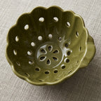 Scalloped Olive Green Ceramic Berry Bowl