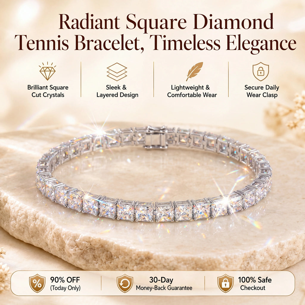 🔥 LAST DAY 90% OFF : Radiant Square Diamond Tennis Bracelet – Seamless Brilliance & Fluid Comfort