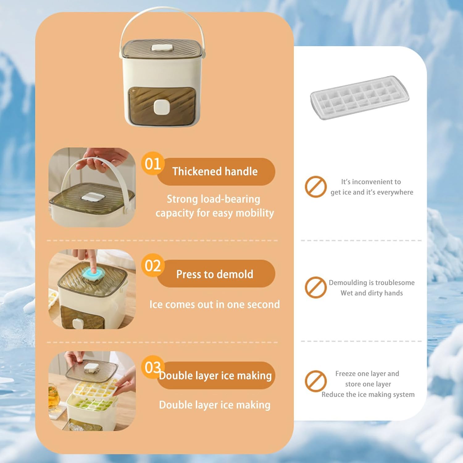 🎁 Last Day Sale 50% OFF : 🧊❄️Ice Cube Tray with Lid and Bin – Make Ice-Making Simple