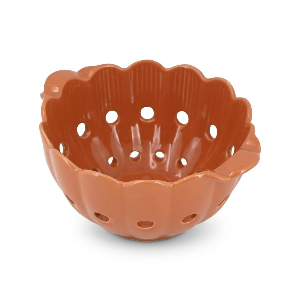Scalloped Terracotta Ceramic Berry Bowl