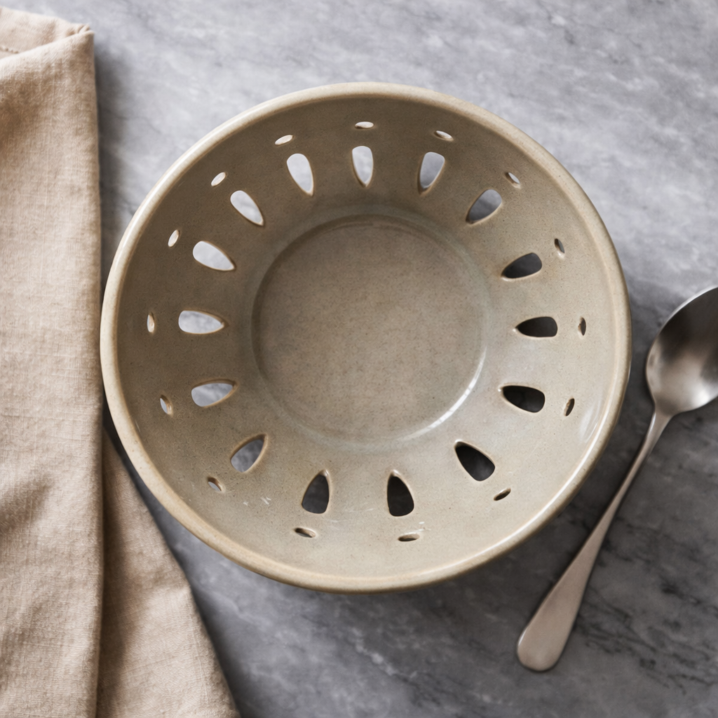 Glossy Taupe Ceramic Berry Bowl