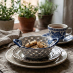 Blue and White Floral Pierced Ceramic Berry Bowl