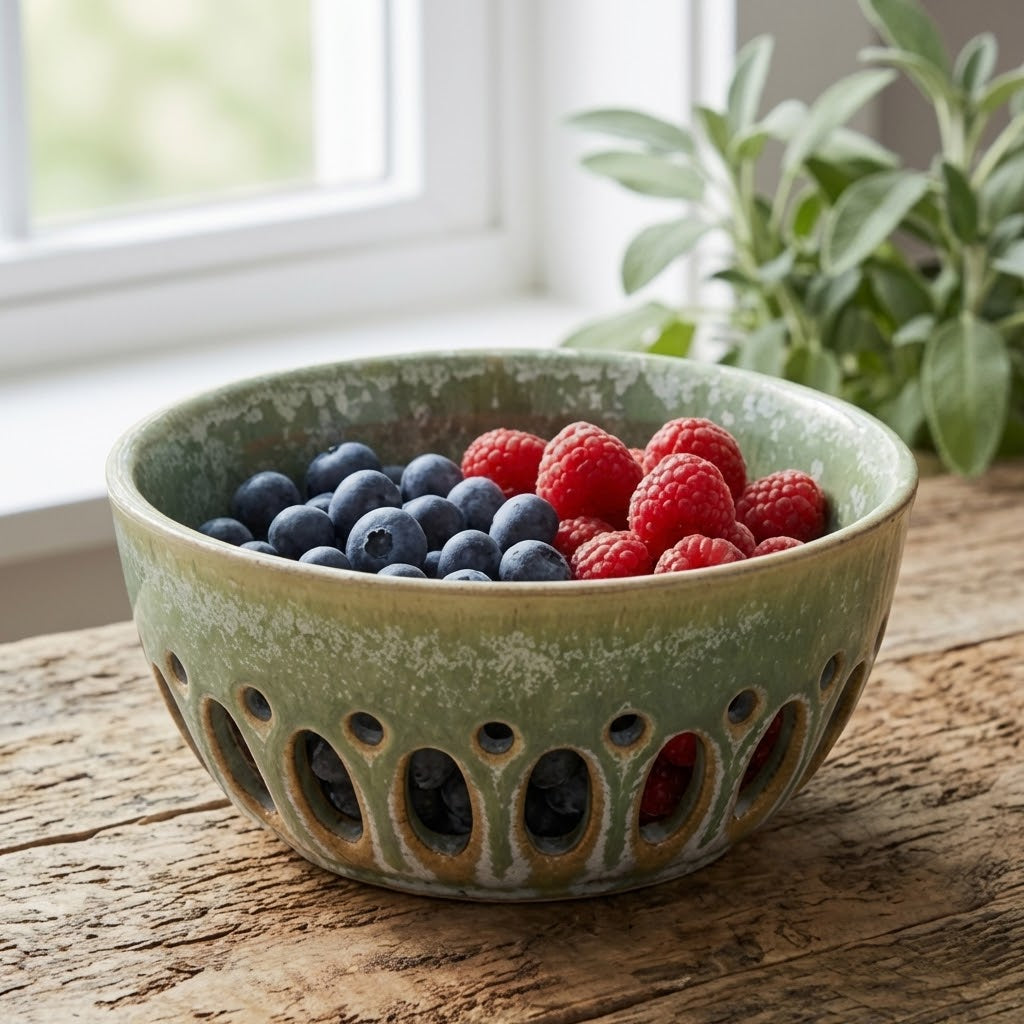 Artisanal Reactive Glaze Ceramic Berry Bowl