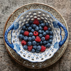 Blue and White Floral Pierced Ceramic Berry Bowl