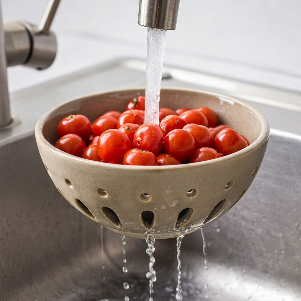 Glossy Taupe Ceramic Berry Bowl