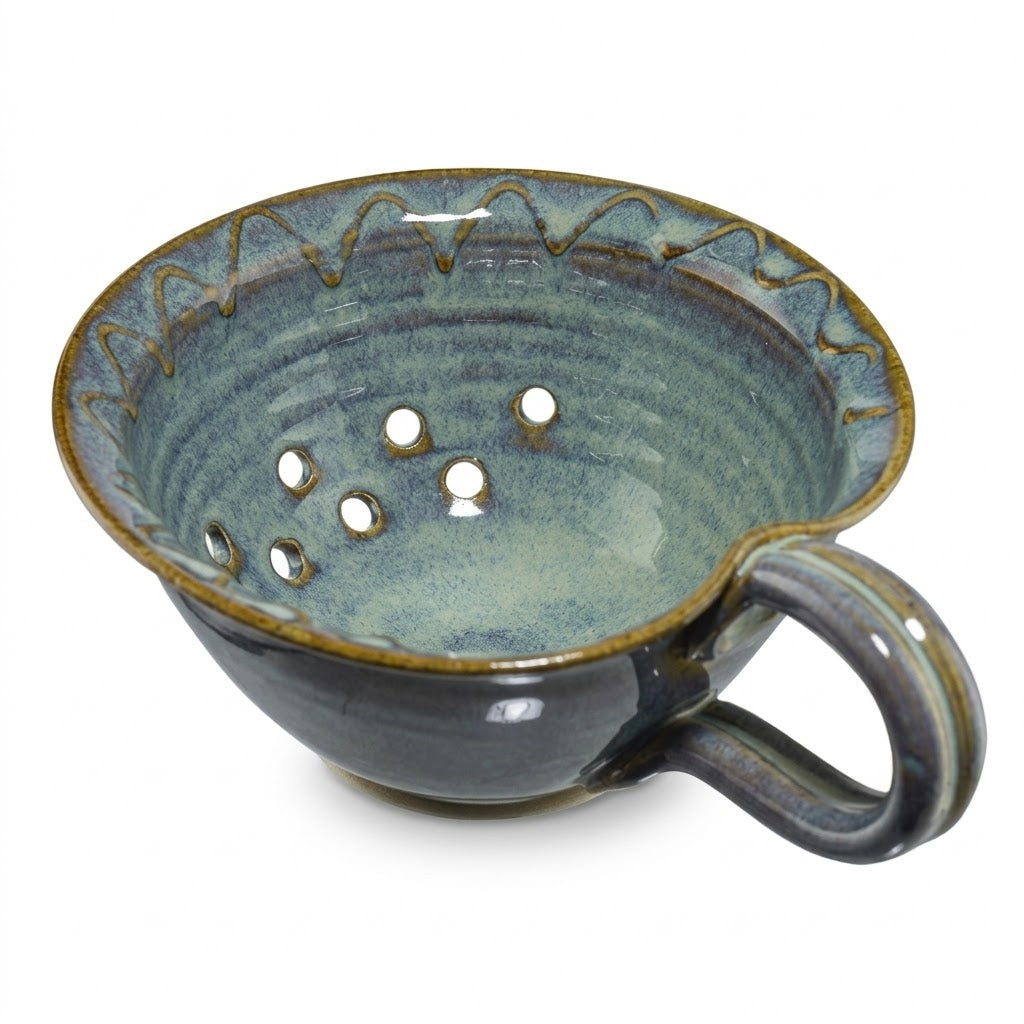 Artisanal Blue Reactive Glaze Handled Berry Bowl