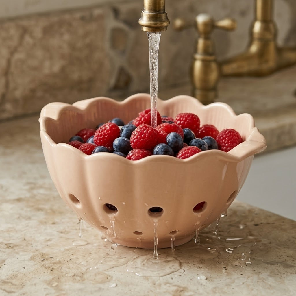 Scalloped Blush Ceramic Berry Bowl