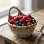 Rustic Speckled Ceramic Berry Bowl with Handle
