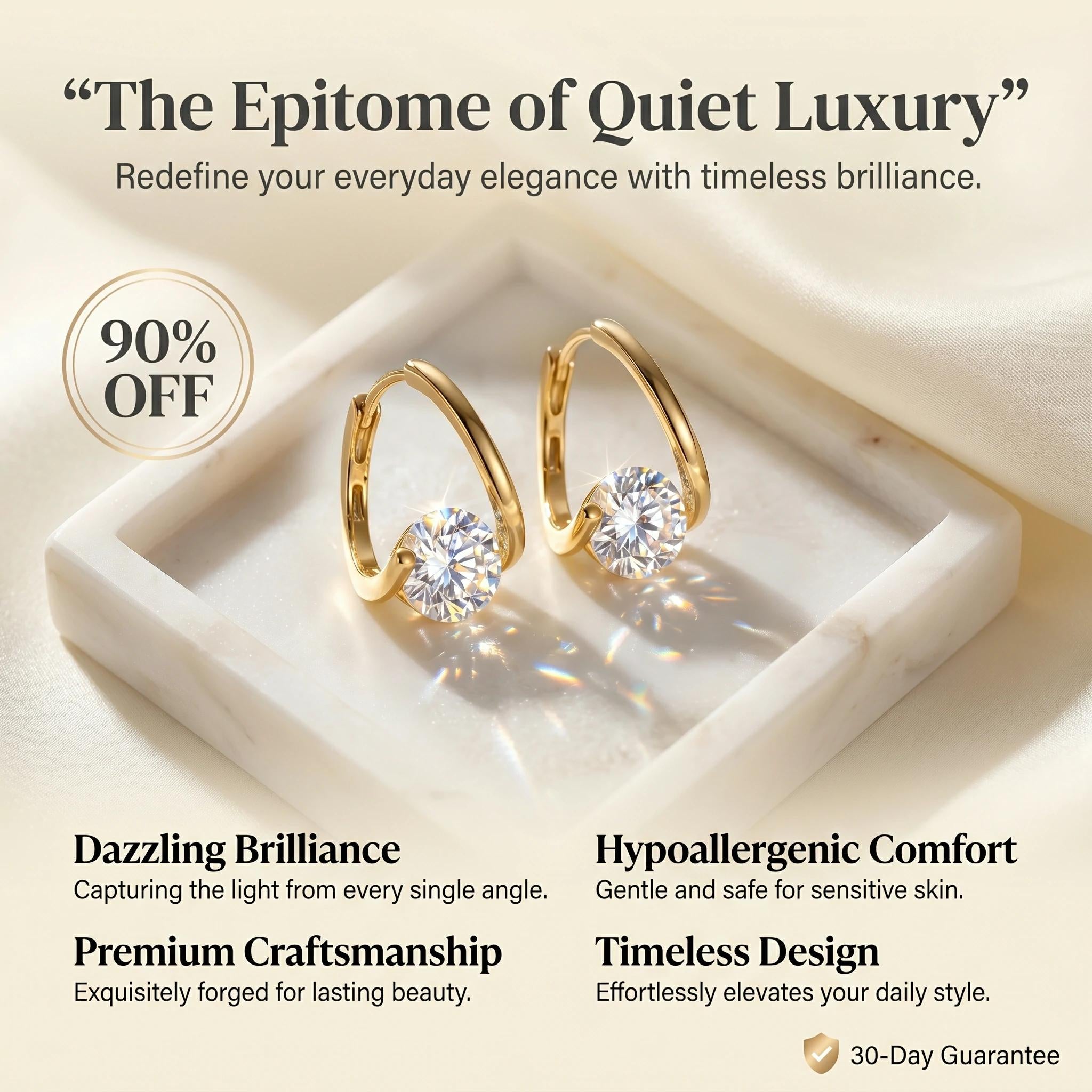 🔥 LAST DAY 90% OFF: The Signature "Everlasting Brilliance" 18K Gold Huggies