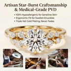 🔥 LAST DAY 90% OFF: Star-Burst Tarnish-Free Flawless VVS1 D-Color Vintage Eternity Ring in 14K Gold Over Silver