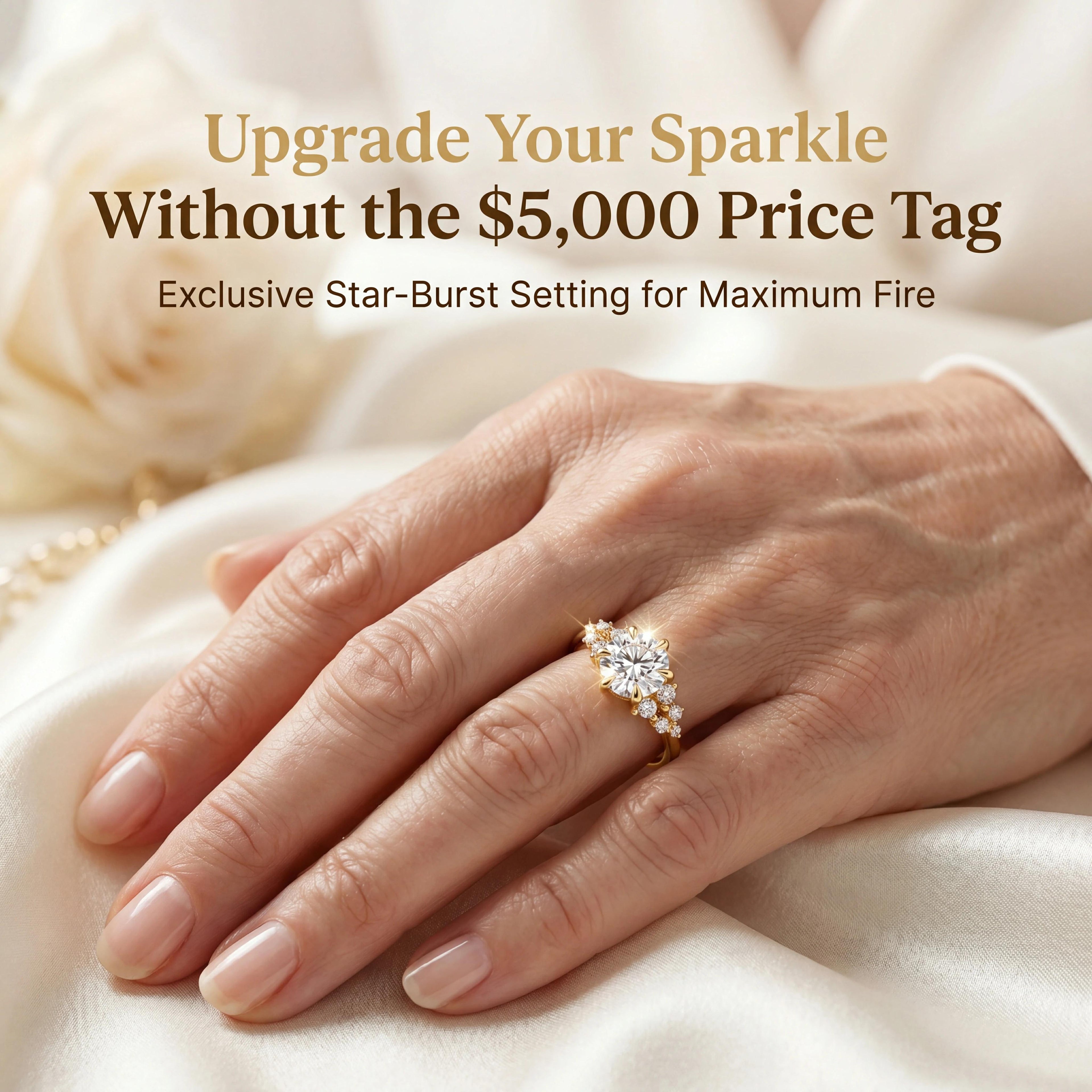 🔥 LAST DAY 90% OFF: Star-Burst Tarnish-Free Flawless VVS1 D-Color Vintage Eternity Ring in 14K Gold Over Silver