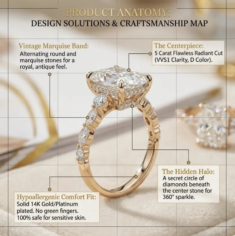 Last Day Sale🔥-90% OFF-The Anniversary Upgrade: 5-Carat Flawless Radiant Cut Moissanite Ring (Hidden Halo, VVS1)